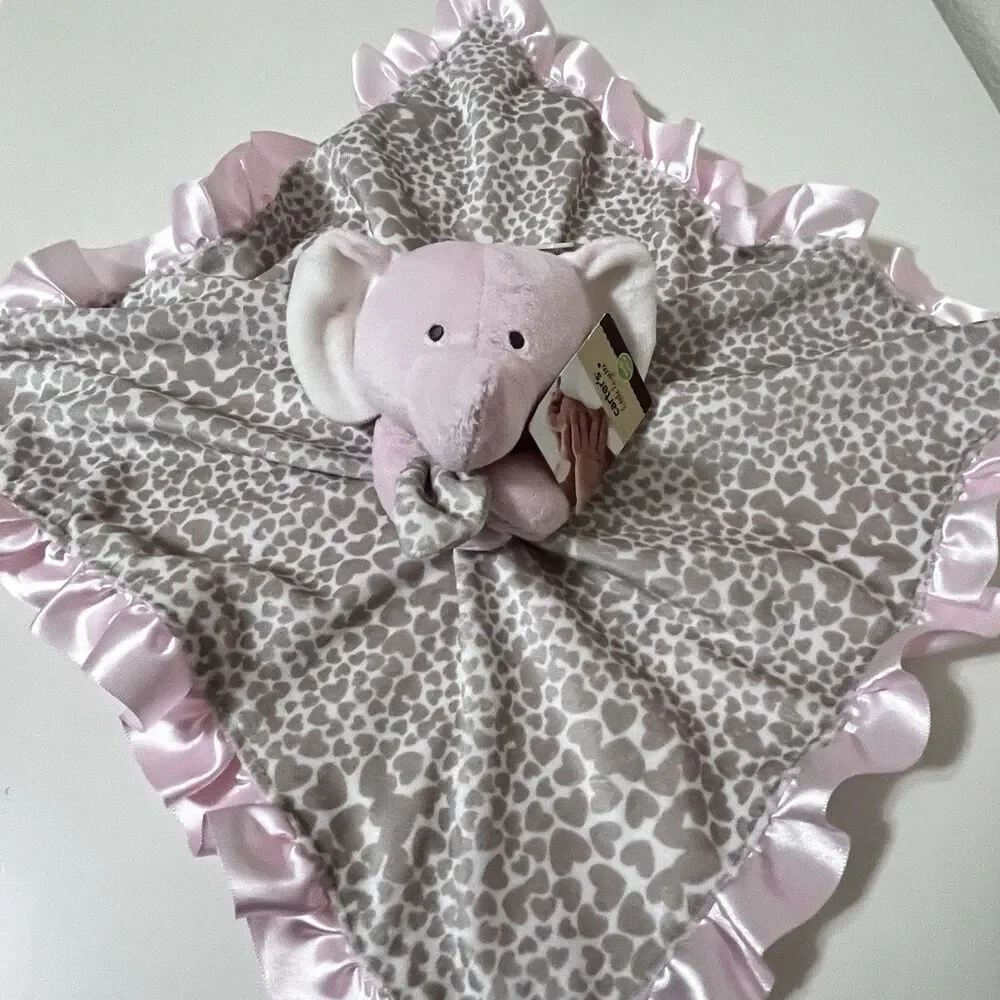 Carter's Pink Elephant Heart Cheetah Print Security Blanket Lovey Satin Trim NWT